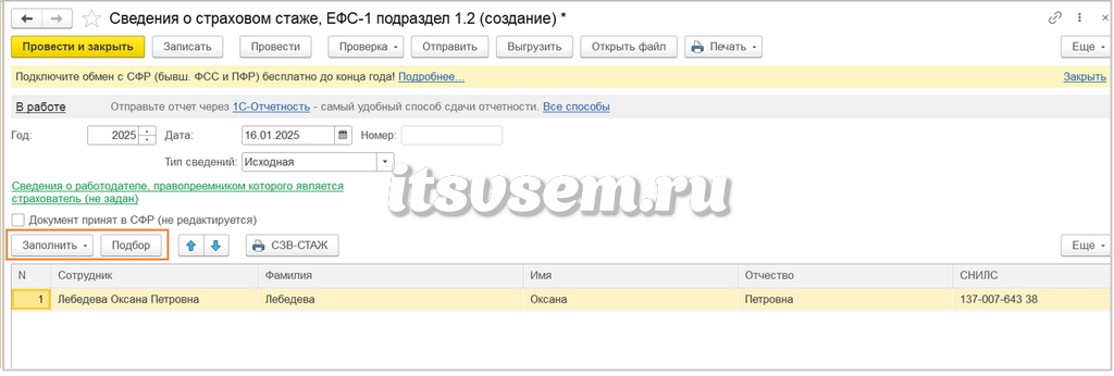Подраздел 1.1 ЕФС-1