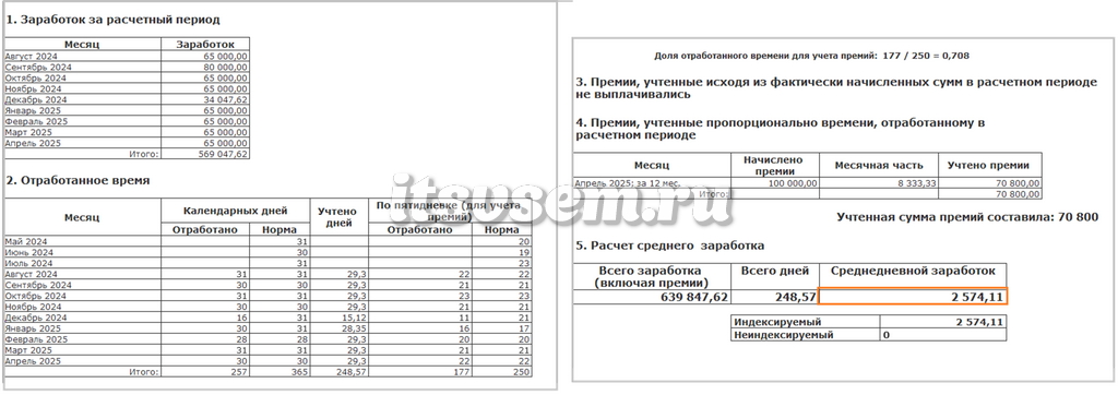 Расчет среднего заработка для отпускных в 1С:ЗУП