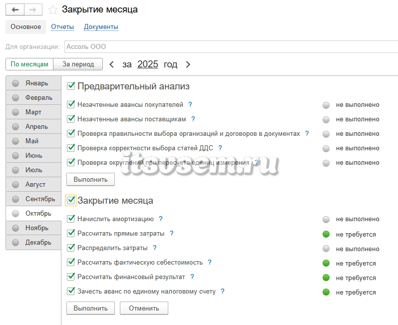 Учет доходов в 1С:УНФ - Закрытие месяца